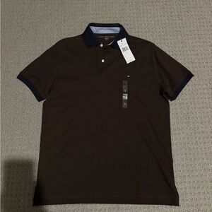 Tommy Hilfiger Men's Dark Brown Polo with Navy Accents